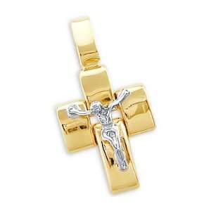  14k Yellow and White Gold Cross Crucifix Motion Pendant Jewelry