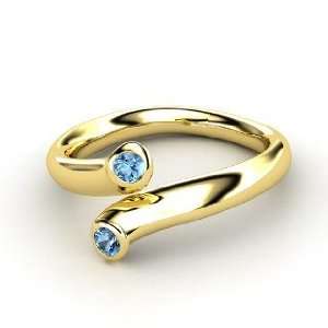  Two Together Ring, 14K Yellow Gold Ring with Blue Topaz Jewelry