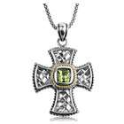   Sterling Silver and 14k Gold Peridot Basketweave Cross Necklace