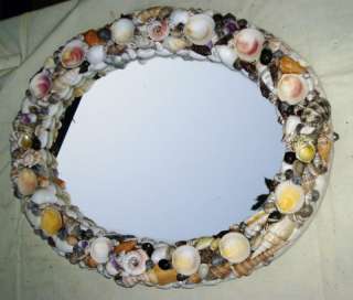 Vintage Hand Crafted Oval SEASHELL Decorated Mirror  