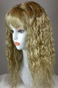 Medium Golden Blond Long Wavy Wig w/Bangs, Soft S Waves  