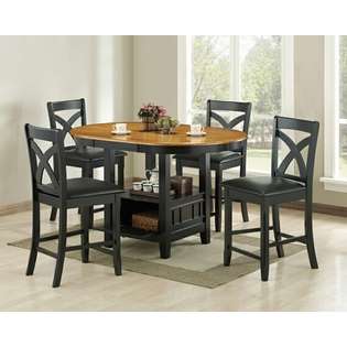   Toned Honey and Black Wood Finish Oval Shaped Counter Height Table Set