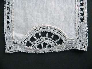  set of 7 cocktail napkins. Ivory linen with a handmade bobbin lace 
