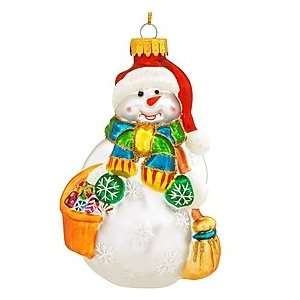  Snowman With Gifts Glass Ornament