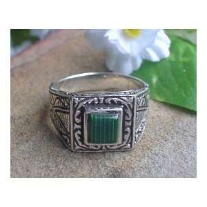  Sterling Silver Mens MALACHITE Ring Size 11: Jewelry