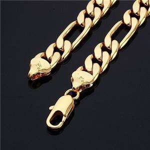22K Yellow Gold GP 24 Mens Figaro Link Necklace 7mm  