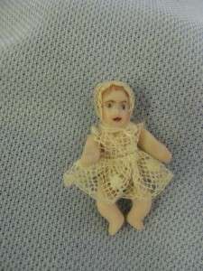   Bisque c1980s Dollhouse INFANT or BABY DOLL Jointed Miniature  