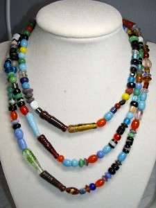 Long Vintage Multi Color ART GLASS Bead Necklace 48  