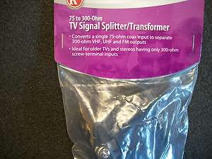TV Signal Splitter/Transformer 75 to 300 Ohm Ideal for older TVs 