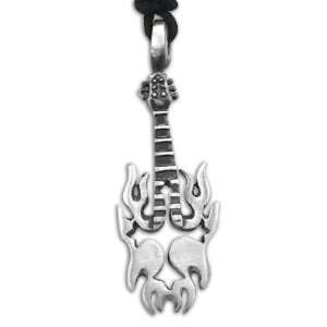  Fire Guitar Pewter Pendant Jewelry