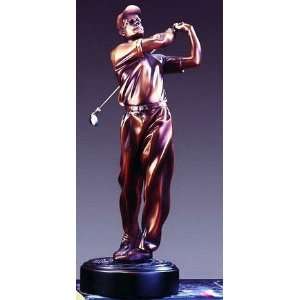 Bronze Sculpture   Male Golfer   15 Tall x 5 Wide   Woodtone Base 5 