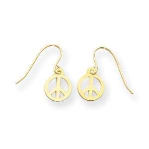  Peace Sign Dangle Earrings in 14k Yellow Gold Jewelry