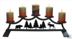Wrought Iron MOOSE BEAR Fireplace Pillar Candle Holder  