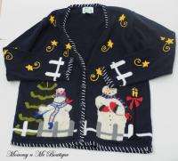 Womens Quacker Holiday Christmas Snowmen Sweater Cardigan Medium M 