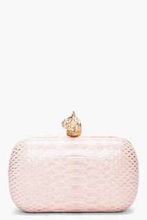 Alexander McQueen pale pink python skull box clutch for women  