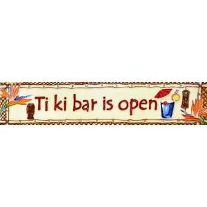   Hand Painted Tiki Bar is Open Ceramic Art Tile 3x16in