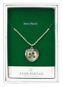 New Irish Silver Plated Heart 4 Leaf Clover Pendant  