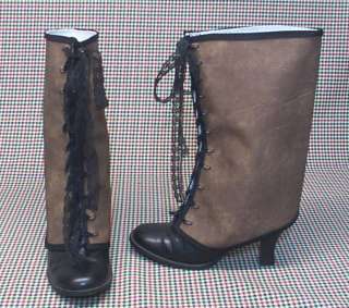 this is a fabulous pair of boot shoe spats the are a brown vinyl 