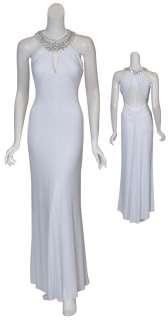 MARY L COUTURE Dazzling White Halter Evening Dress Gown 8 NEW  