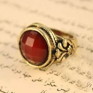 Red Stone Cuff Antique Bronze Flower Fashion Ring Z578  