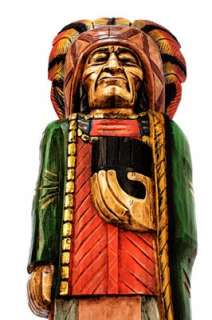   Tall Solid Wood Cigar Store Indian Holding Cigars   Brown Pants  