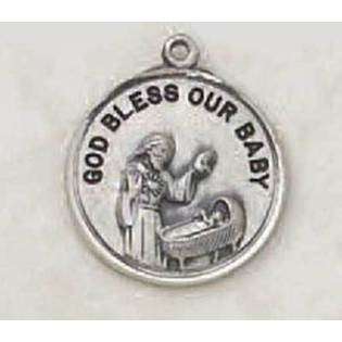   Silver God Bless our Baby Medal Pendant w Necklace Engraving Font
