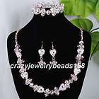 Water Red Crystal Glass Heart Beads Necklace Bracelet Earrings SET 