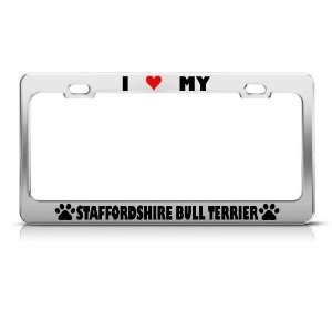 Staffordshire Bull Terrier Paw Love Heart Dog license plate frame 