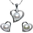 dahlia cursive heart shaped cultured pearl pendant necklace and stud