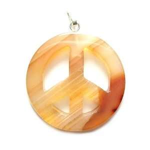   : Agate Gemstone Peace Sign Pendant on Cable Choker Necklace: Jewelry