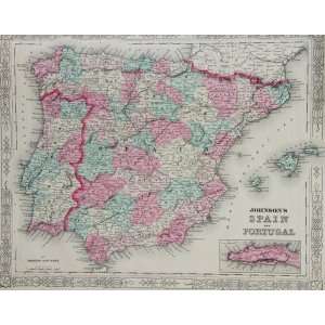  Johnson Map of Spain and Portugal (1863)