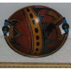  5 1/2 Round Beaded Hand Carved Wooden Bowl From Africa #1 