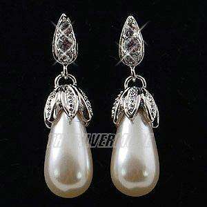 18K White Gold Plated White Pearl Earring 11039  