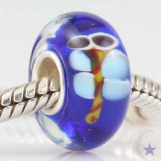 DRAGONFLY MURANO GLASS 925 Sterling Silver EUROPEAN BEAD Charm  