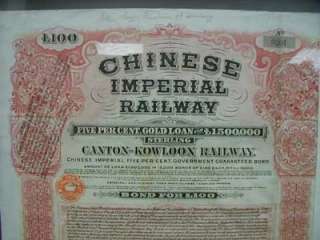 1907 BRITISH and CHINESE RAILWAY RAILROAD TRAIN STOCK  