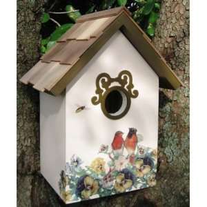  Home Bazaar Printed Cottage Bird House Robins With Gold 