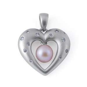 Freshwater Pearl Pendant with Diamonds in 14K White Gold