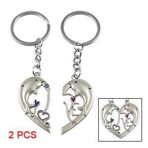  Heart Shaped Dolphin Accent Couple Keyring Key Ring