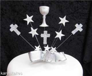 FIRST HOLY COMMUNION CAKE TOPPER WITH CHALICE SILVER  