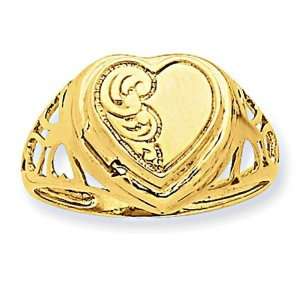  14k Heart 1/2 Cartouche Embossed Locket Ring Jewelry