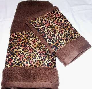   LEOPARD ANIMAL SPOTS BROWN HAND TOWEL and WASHCLOTH SET ~NEW  