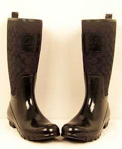 COACH Pearl 12CM Signature Black Rainboots Womens Shoes NEW IN BOX 