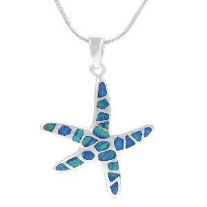  Sterling Silver with Blue Opal Starfish Necklace Jewelry