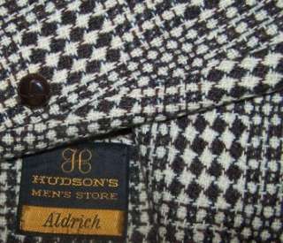 42R VTG Aldrich 100% WOOL BLACK BROWN TWEED sport coat jacket suit 