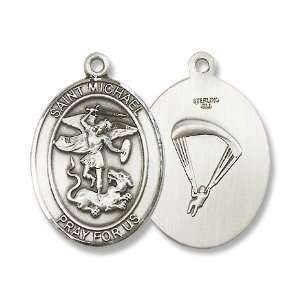  Sterling Silver St. Michael Paratrooper Medal Pendant with 