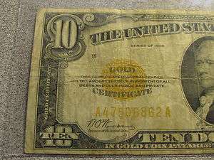 1928 Ten $10 Dollar Bill   Gold Certificate Gold Seal Note   Free 