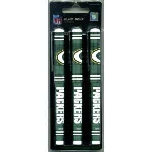  Green Bay Packers Pack Of 3 Black Ink Plaid BallPoint NFL 