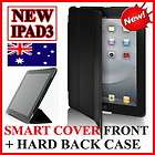 Magnetic Leather Smart Cover + Back Case For New iPad 3 (BLACK,Rubberi 