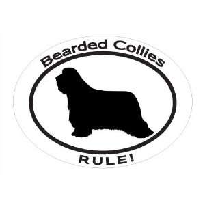  Oval Decal with dog silhouette and statement BEARDED COLLIES RULE 