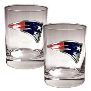New England Patriots NFL 2pc Rocks Glass Set   Primary logo  